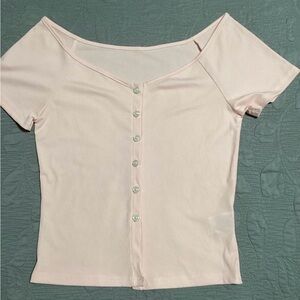 SHEIN Light Pink Off-Shoulder Button Down Shirt